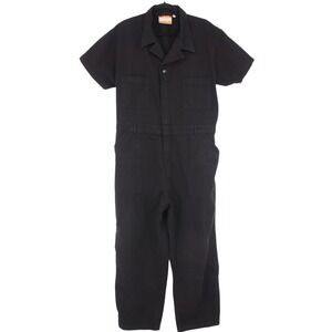 BIG BUD PRESS Womens Short Sleeve Size 1XL Basic Black Jumpsuit Utility Workwear